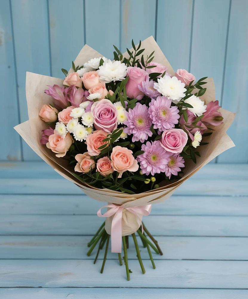 Букет цветов из: Хризантемы, Розы и Альстромерии в Седельниково