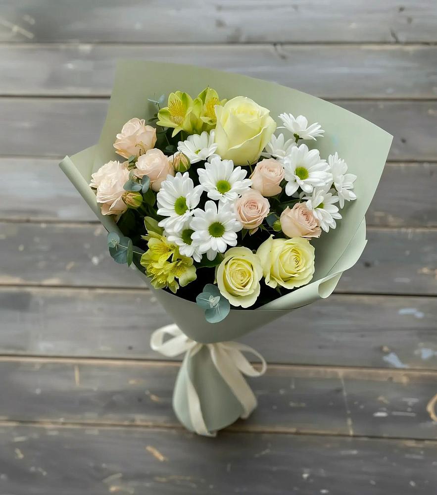 Букет цветов из: Альстромерии, Розы и Хризантемы в Седельниково
