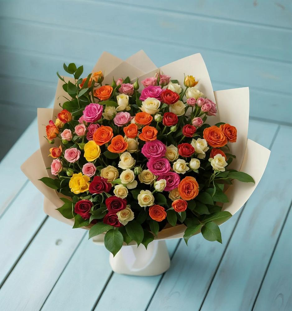 Букет Микс из разноцветных кустовых роз в Седельниково