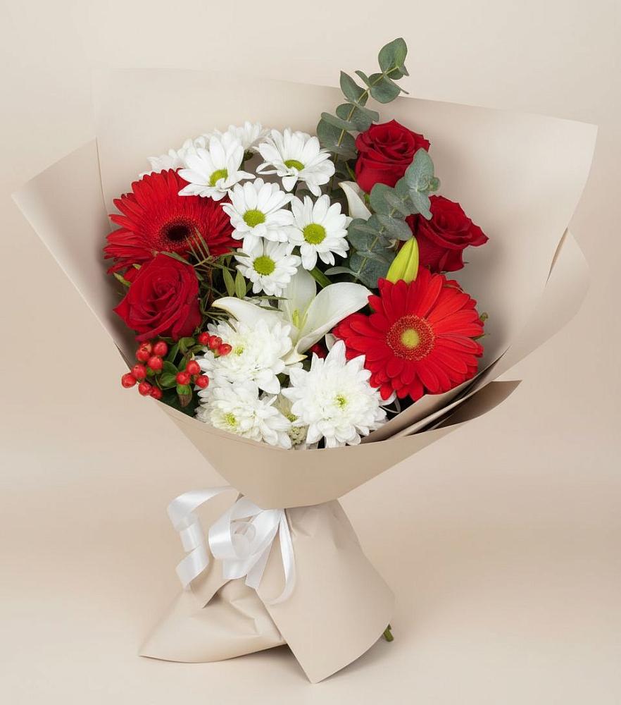 Букет цветов из: Розы, Хризантемы, Герберы и Лилии в Седельниково