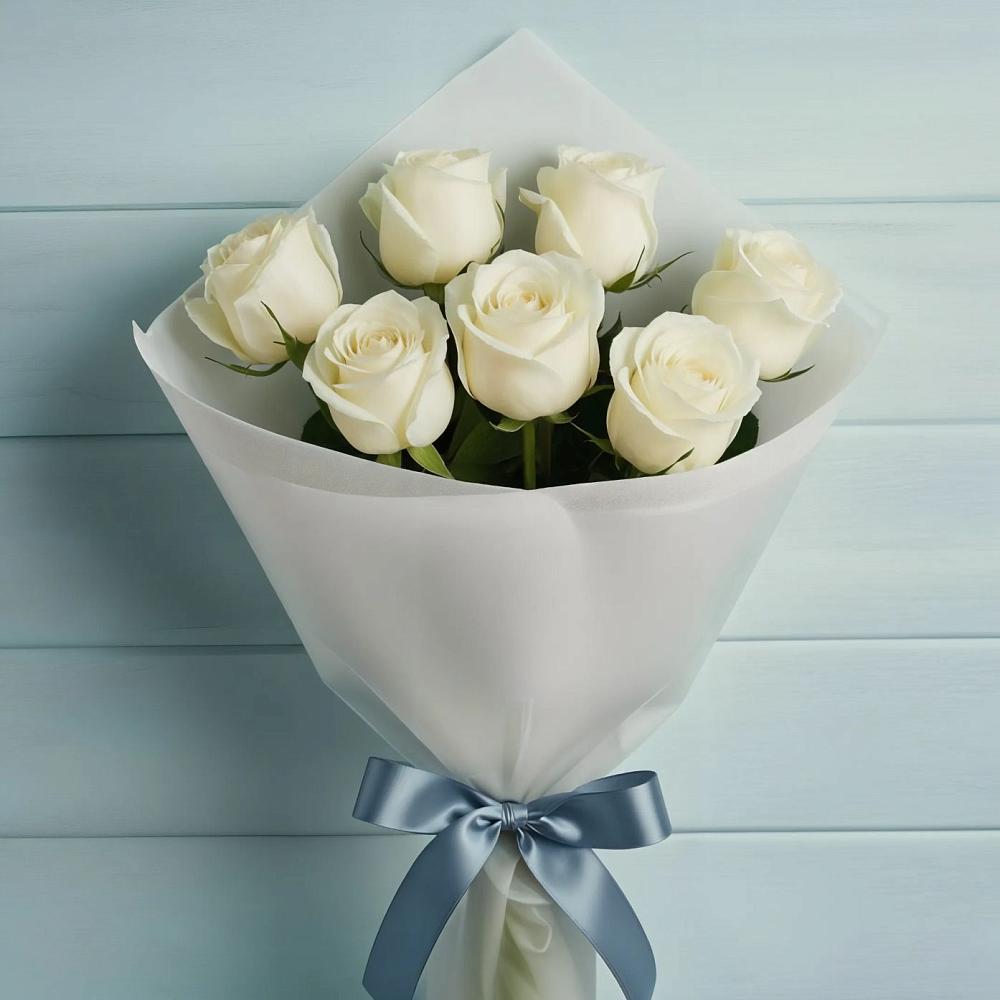Букет 7 Белых роз Эдлесс Лав в Седельниково